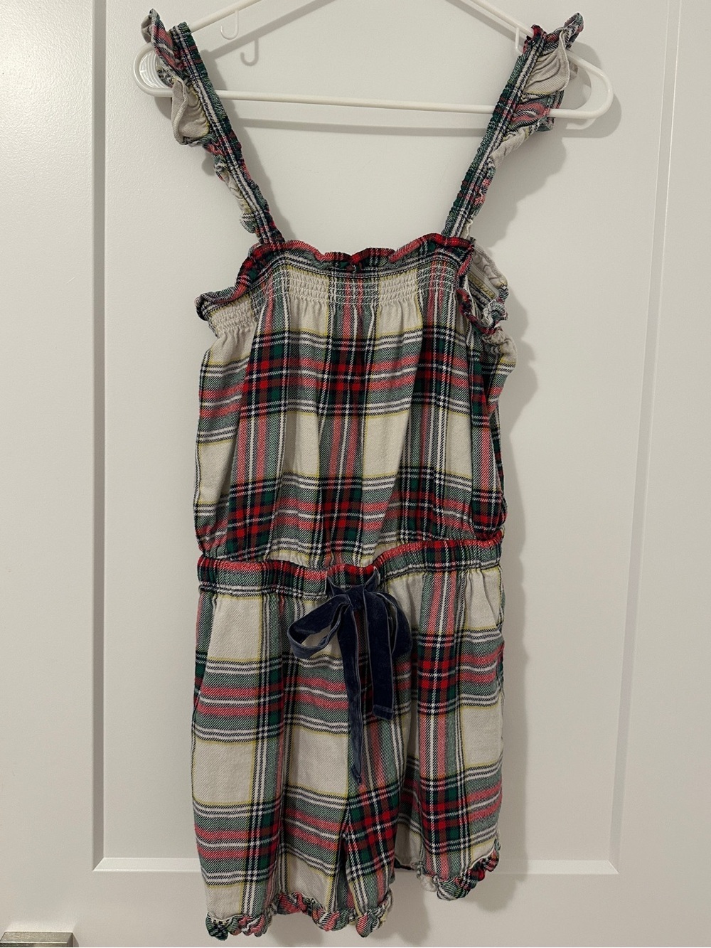 Aerie Red Green Plaid Sleepwear Flannel Romper Ruffle Straps Size Small Women’s